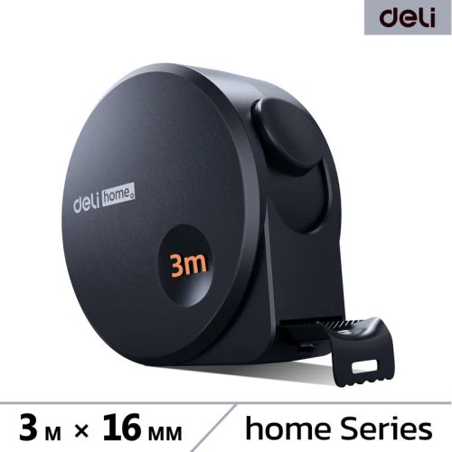 Рулетка  3 м х 16 мм черная лента DELI Home Series Black HT8316