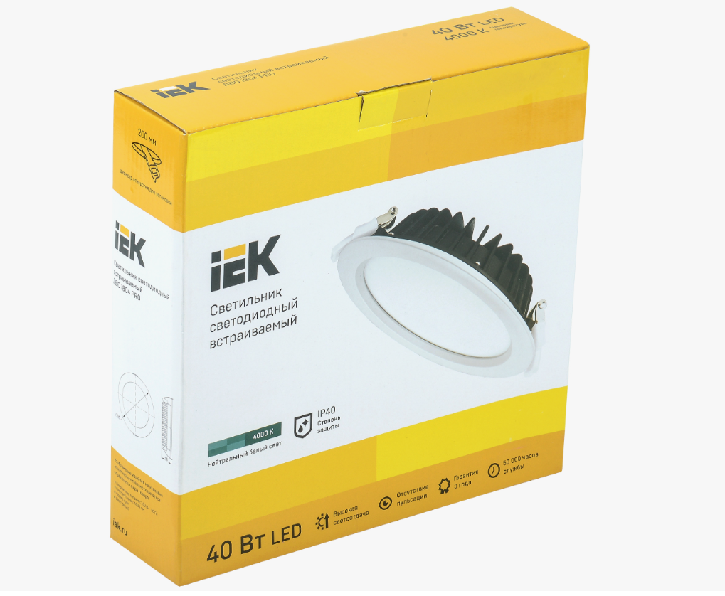 Свет. светод. встраиваемый LED ДВО 1804 белый круг 40Вт 4000K IP40 IEK