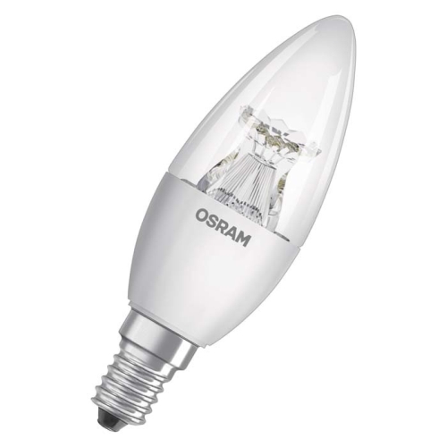 Лампа светодиодная свеча Е14 5,4Вт 220В 2700К теплая, прозрачная OSRAM