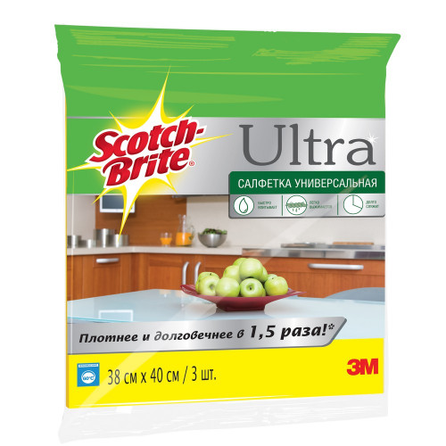 Салфетка универсальная из вискозы Scotch-Brite GPW-PR ультра 38х40 см 3 шт
