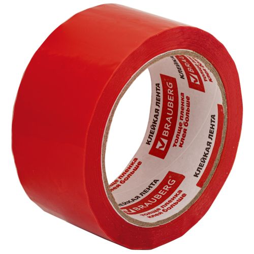 Скотч цветной красный 48 мм х 66 м, 45 микрон, BRAUBERG, 440074
