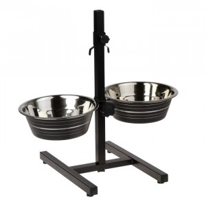 Миска для животных двойная 2*750 мл, на подставке черная DD2 43см Double Diner