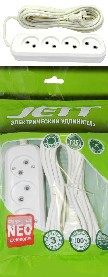 Удлинитель 4-местный  5 метров 10А ДЖЕТТ РС-4 (провод ПВС 2х0,75) 155-405