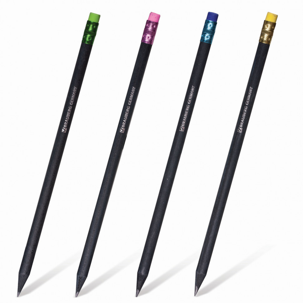 Карандаш чернографитный с ластиком BRAUBERG Black Wood 180629