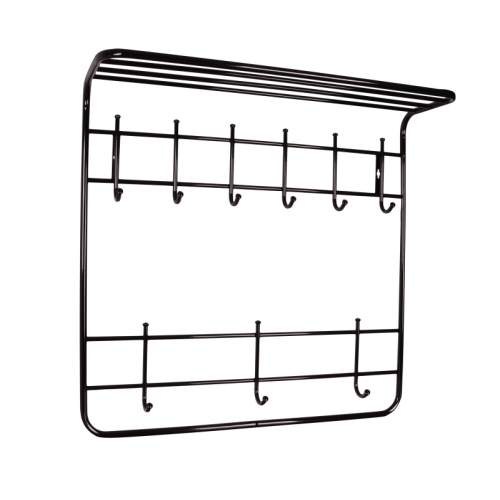 Вешалка с полкой настенная металл 9 крючков (575х725х220) черная