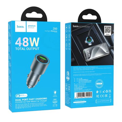 Авто зарядное устройство в прикуриватель HOCO 2 порта USB - TYPE-C 48W Z60