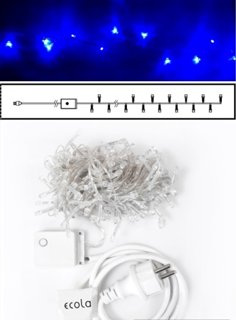 Гирлянда Ecola15м 200 Led Синяя нить 8 режимов прозрач.провод N4YB15ELC IP44
