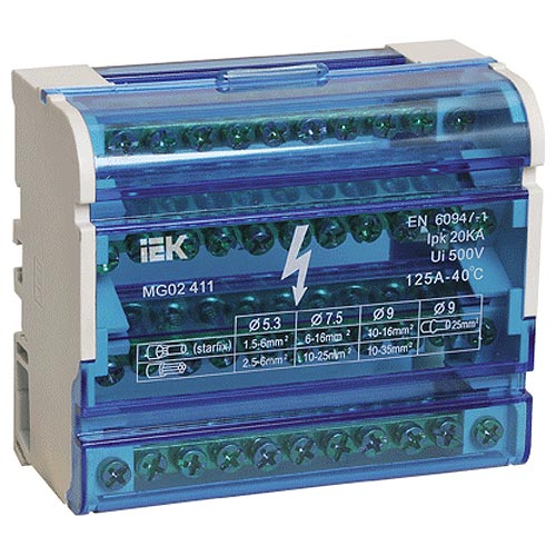 Кросс-модуль 411 шины на DIN-рейку в корпусе 3L+PEN 4х11 125А 