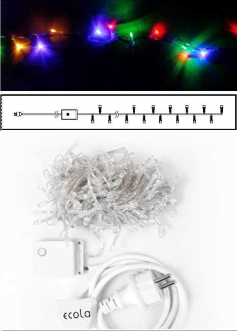 Гирлянда Ecola 8м 120 Led RGBW нить 8 режимов прозрач.провод N4YM08ELC IP44