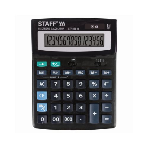 Калькулятор настольный STAFF STF-88816 (200х150 мм), 16 разрядов, двойное питание, 250183