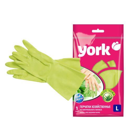 Перчатки хозяйственные латексные с экстрактом Алоэ York L (большой) 092140