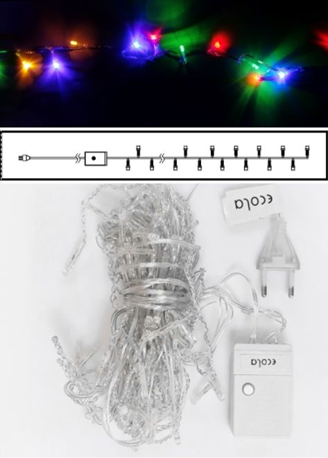 Гирлянда Ecola 8м 120 Led RGBW нить 8 режимов прозрач.провод N2YM08ELC IP20