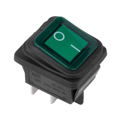 Выключатель клавишный герметичный 4 конт KCD4-25Т/4P 16А (ON-OFF) зеленый 36-2362