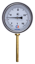 Термометр биметал. 63мм. БТ-32.211 (0-160C), L-46мм., G1/2, латунь, радиальный, кл.2,5