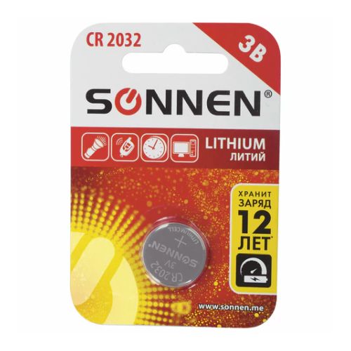Батарейка таблетка CR2032 3v SONNEN Lithium D-20 H-3,2