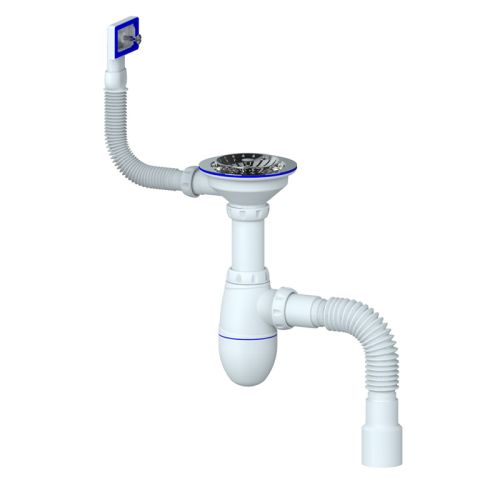 Сифон для мойки 3 1/2х40 гофра 40*40/50мм, отвод, перелив прямоуг UNICORN B425