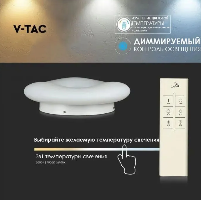 Светильник V-TAC SKU-3966 VT-7308  настенный пластик,белый, диммируемый, Диам: 300, 22Вт