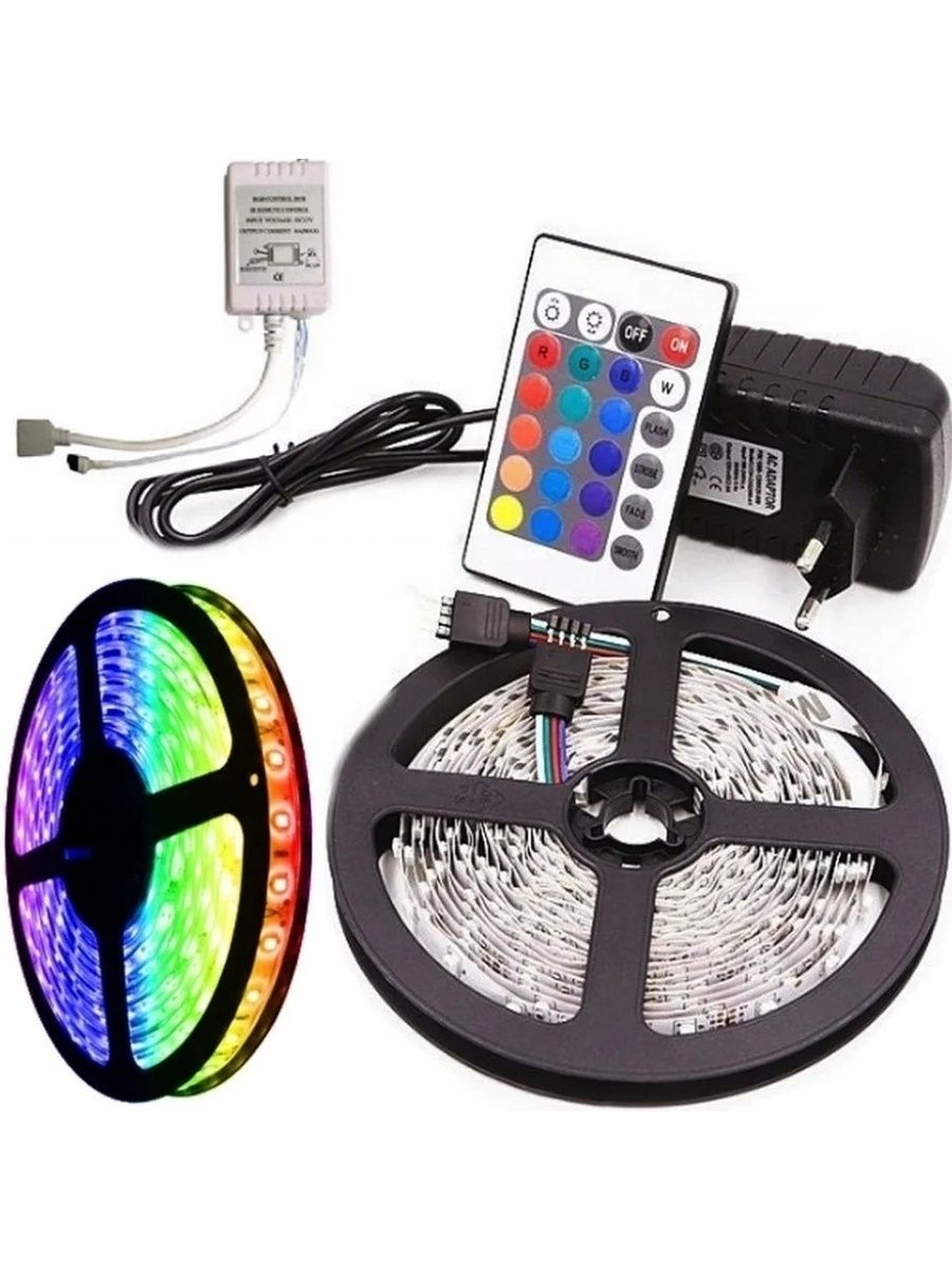 Лента  светод. SMD 5050 12V  RGB (60 LED/1м) IP65 (комплект лента +контроллер+блок пит.)