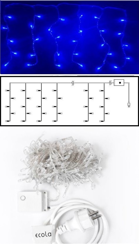 Гирлянда Ecola бахрома135 Led Синий  8 режимов прозрач.провод 5х0,5м N4YB05ELC IP44