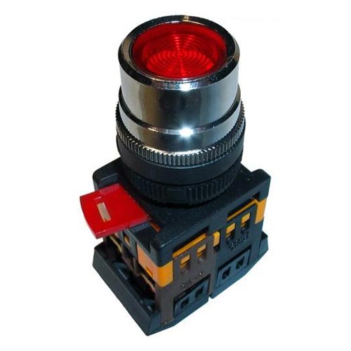 Кнопка без фиксации с подсвет. неон ИЭК ABLF-22 230B 1з+1р. красн.