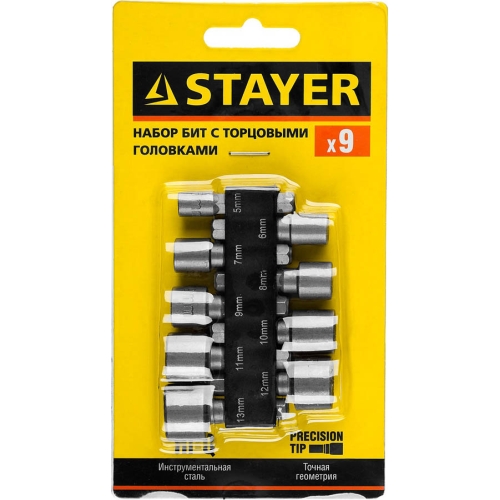 Набор торцевых головок 1/4", 6-ти гр CrV, 5-13 мм, 9 шт Stayer 26089-H9