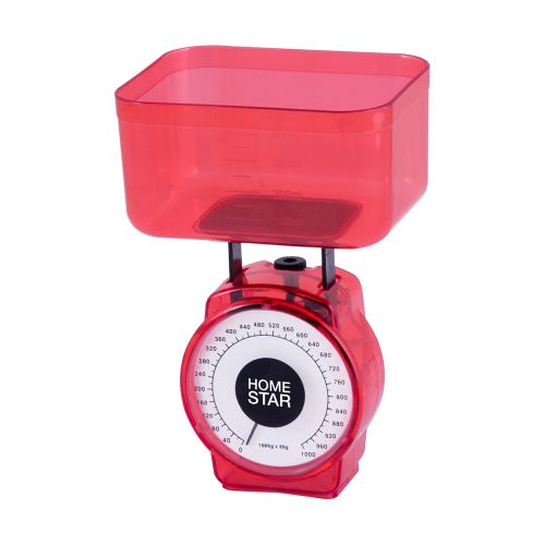 Весы кухонные с чашей HomeStar HS-3004M (красные) до 1 кг, деление 20 гр, чаша 400 мл