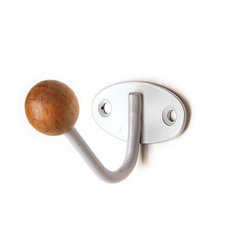 Крючок вешалка  одинарный КВД-1 белый с деревянным шариком