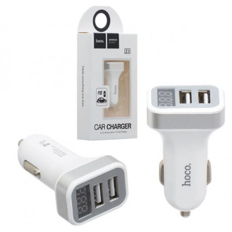 Автомобильное зарядное устройство в прикуриватель USB 2 вых. 5в, 3,1А, Z3, FAST CHARGING, LED-дисплей  hoco