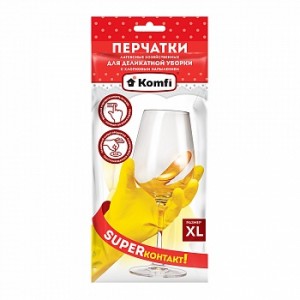 Перчатки хозяйственные латексные Komfi SUPER контакт размер XL (очень большой) DGL019L