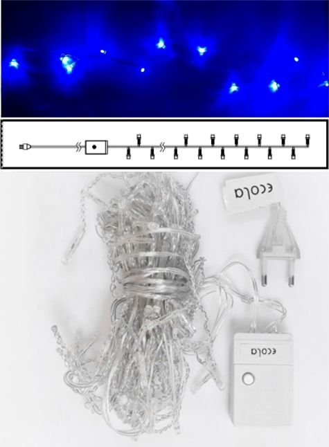 Гирлянда Ecola 6м 100 Led Синяя нить 8 режимов прозрач.провод N2YB06ELC IP20