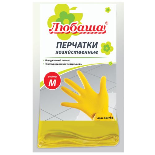 Перчатки хозяйственные латексные Желтые ЛЮБАША размер M (средний) 603784
