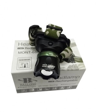 Фонарь налобный светодиодный аккум. MONT-6801-1 Зарядное устройство 220в ZOOM.