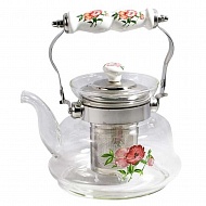 Чайник заварочный 1200мл. стеклянный с ситечком, керамика