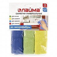 Салфетка из микрофибры универсальная 25х25 см (3 шт) LAIMA, 601243