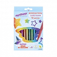 Фломастеры 12 цветов с блестками ЮНЛАНДИЯ, "ЮНЫЙ ВОЛШЕБНИК" 151650